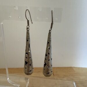Vintage Handcrafted Taxco Mexico 925 Sterling  Dangle Drop Cut Out Earrings